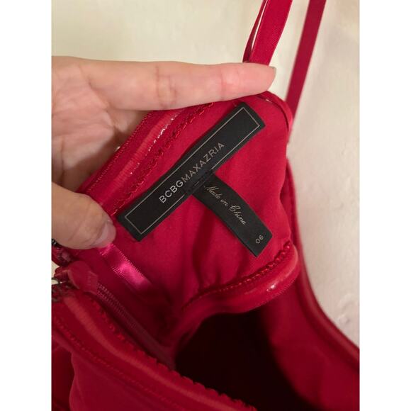 BCBGMaxazria Dress Women's 6 Ginger Ruffled Tiered Strapless Silk Red Wine - Picture 6 of 12